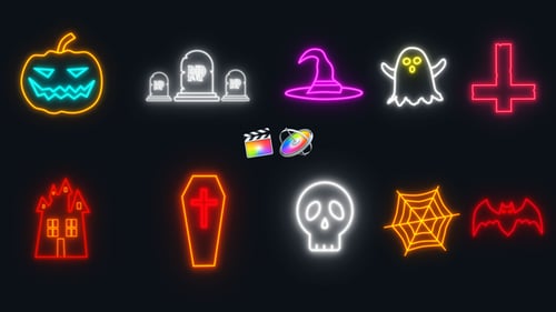 Animated Neon Halloween Icons Pack with Spooky Symbols