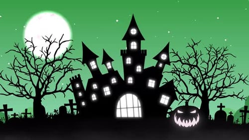 Halloween Background Animation with the Concept of Haunted Castle and Moon