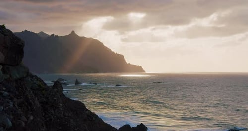 Beautiful Ocean Waves Crashing on Rock Shore Tenerife