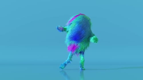 Cheerful Colorful Hairy Cartoon Dancing Character Furry Animal Having Fun Furry Mascot Animation