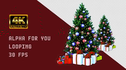 Animated Christmas Tree and Gifts Loop with Alpha Channel