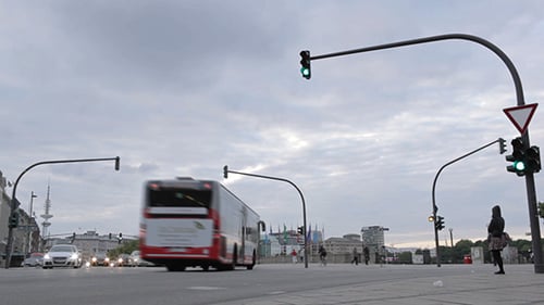 Crossroads, Traffic Lights And Pedestrians