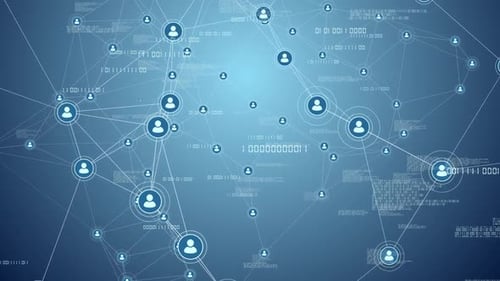 Digital Network Connection with User Icons and Binary Code