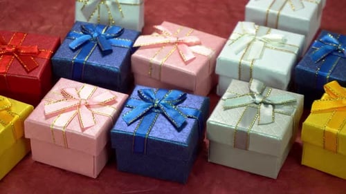 Colorful Gift Boxes with Bows on Display