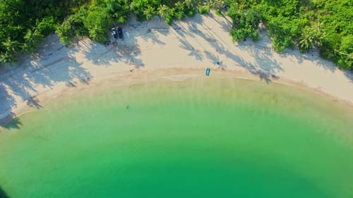 4K aerial view of the beautiful mountain coast of the tropical sea
