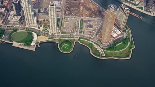 Aerial Over Downtown Brooklyn Skyscrapers New York Filmed From a Helicopter