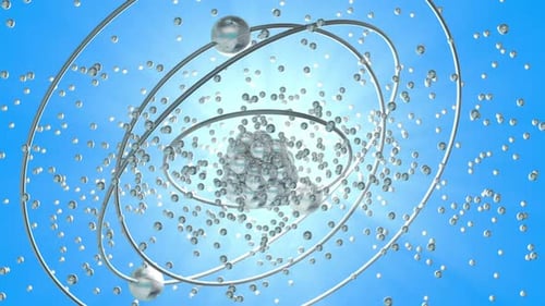 Modern 3D Atom Model with Spinning Particles Science Background Loop
