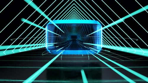 Futuristic VR Headset Journey Through Neon Digital Tunnel