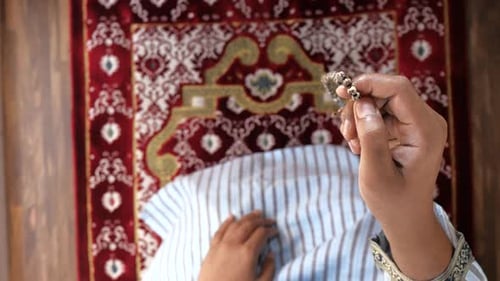 Top View of Muslim Man Praying During Ramadan,