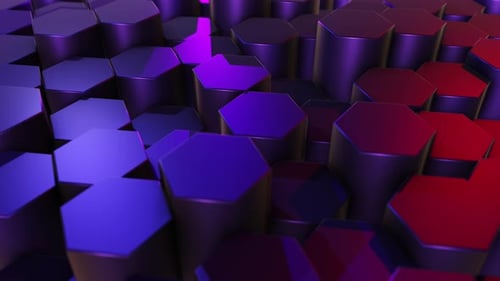 Pulsing Hexagon Grid Abstract Background with Purple and Red Lights