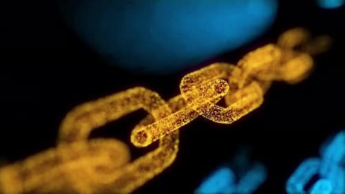 Blockchain crypto-monnaie connectée multi-fonction Golden Chain Particule gros plan