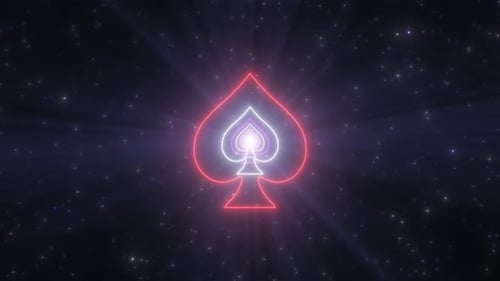 Spade Shape Outline Playing Card Dark Glow Neon Light Tunnel Portal - 4K