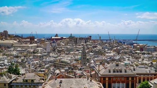Aerial Timelapse View of Old Town Genoa