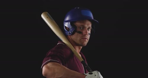 Baseball Player Portrait with Bat and Helmet