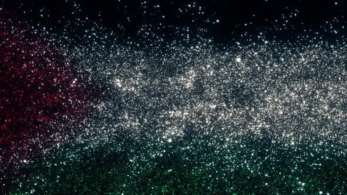 Abstract Red White Green Glitter Particle Flow