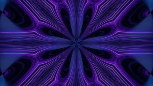 Animação abstrata de caleidoscópio de flores azuis, pretas e brancas