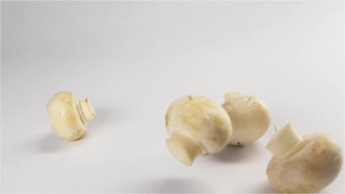 Mushrooms Falling onto a White Surface