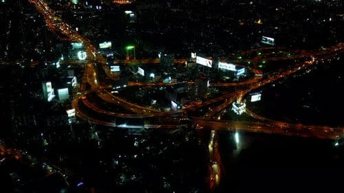 aerial view of expressway road at night in Bangkok city, Thailand