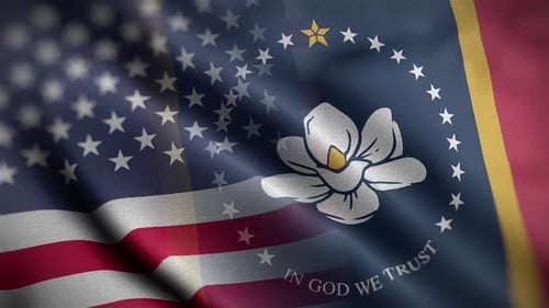 Waving American Flag and Mississippi State Flag Overlay Animation