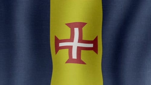 Realistic Waving Madeira Flag with Order of Christ Cross