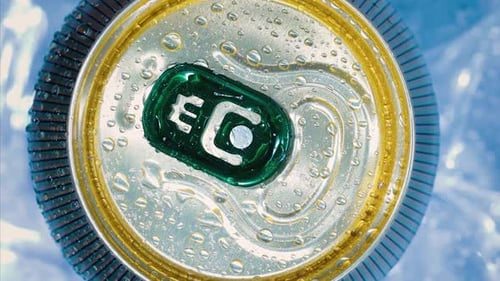 Soda Can with Water Droplets Close Up Overhead