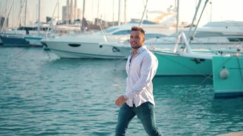 Young Rich Man at Yacht Club. Businessman Is Relaxing