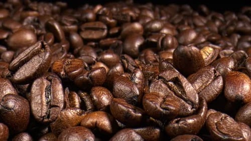 Coffee Beans close-up, rotating, background.