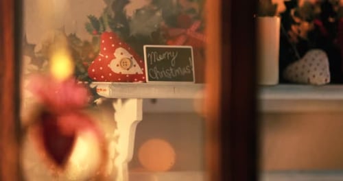 Christmas Decorations in Golden Home Interior Light