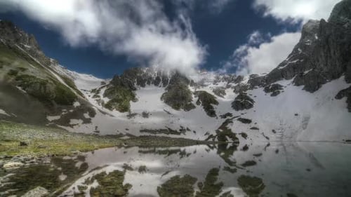 8K Snowy Mountain Lake in High Altitude Terrains