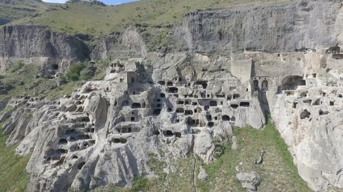Ancient cave city Vardzia drone view