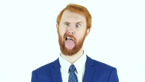 Man in Blue Suit Puling Faces