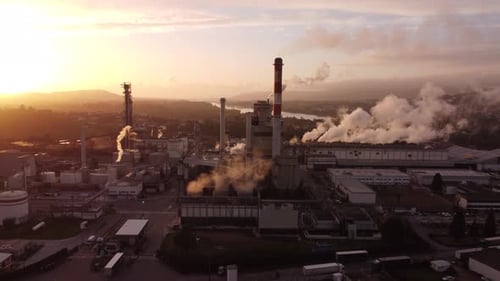 Aerial Factory In The Sunset 4K 07