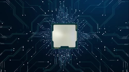 Futuristic CPU Processor with Digital Data Flow Animation