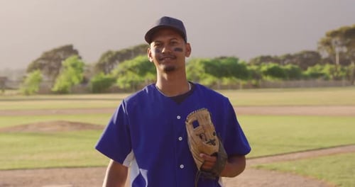 Baseball player looking at camera