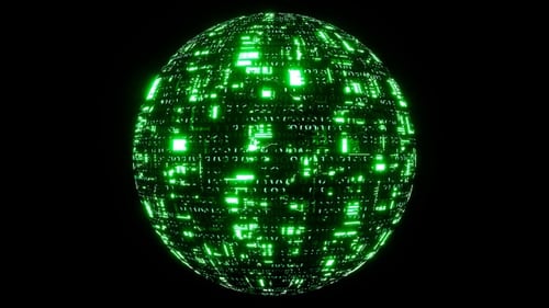 Glowing Matrix Binary Data Sphere Loop 4K