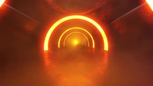 Futuristic Glowing Neon Arches Tunnel Loop
