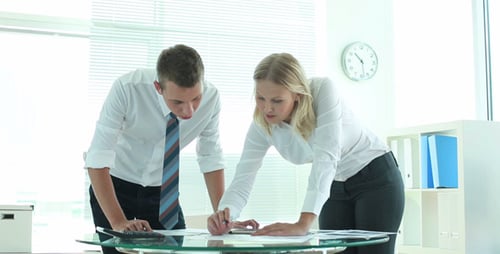 Coworkers Collaborate in Modern Office Space