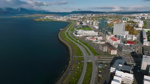Beautiful Aerial View of Reykjavik Iceland on a Sunny Summer Day