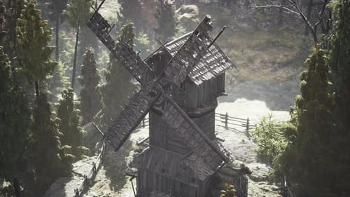 Old Traditional Wooden Windmill in the Forest