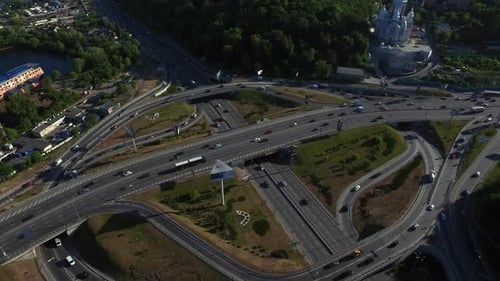 Cars Traffic on Road Junction in City, Drone View Car Highway Intersection