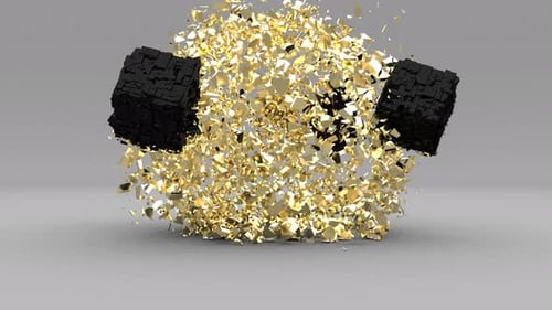 Modern Abstract Gold Cubes Explode and Disintegrate