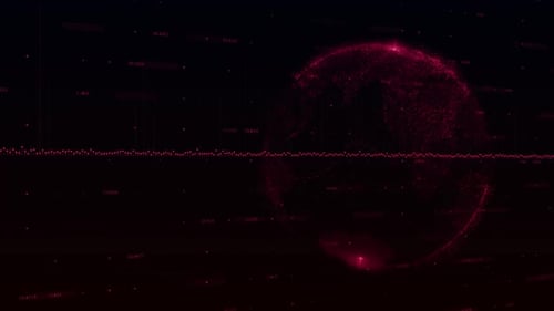 Pink graph and globe moving against black background