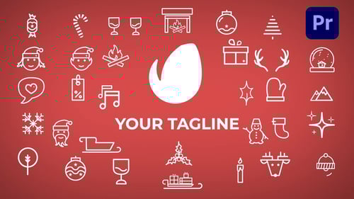 Clean Christmas Line Icons Pack with Logo Reveal Animation