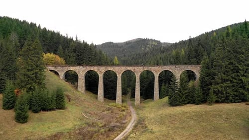 Aerial view of Chmarossky viaduct in Telgart village in Slovakia