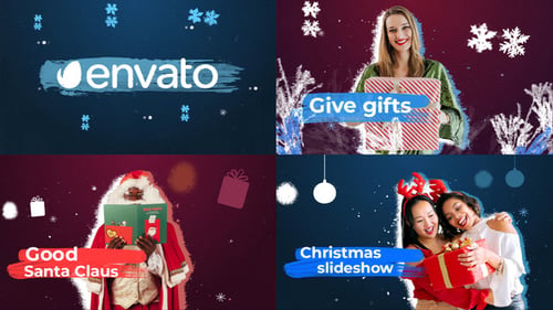 Christmas Slideshow with Hand-Drawn Brush Strokes and Snowflakes