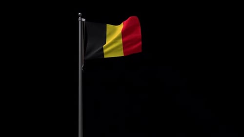 Realistic Waving Belgium Flag on Flagpole
