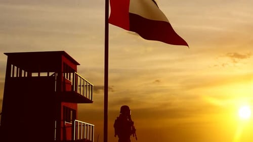United Arab Emirates Flag Raised by Soldier at Sunset