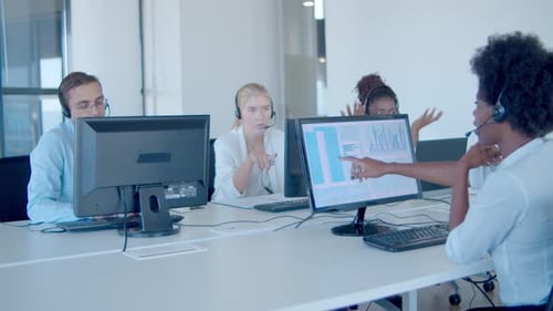 Group Financial Brokers Headsets Working Office