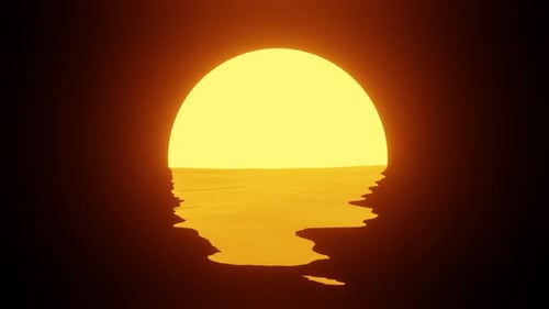 Bright orange close-up sun, creating sunny path on water