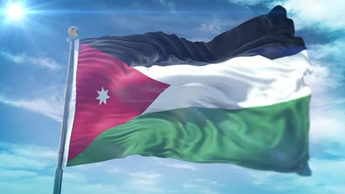 Jordan Flag Waving Animation Against Bright Blue Sky